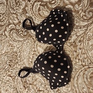 Victoria's secret bra, sz 38D, blk polka dot/animal print trim